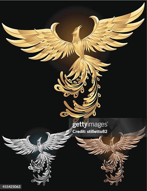 metallic phoenix - phoenix mythical bird stock illustrations