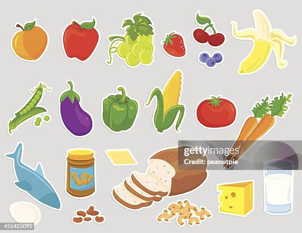 healthy food icons - vector cheese and crackers stock illustrations