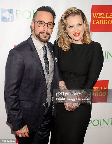 Singer A.J. McLean and wife Rochelle Deanna Karidis arrive at Point Foundation's Annual "Voices On Point" Fundraising Gala at the Hyatt Regency...