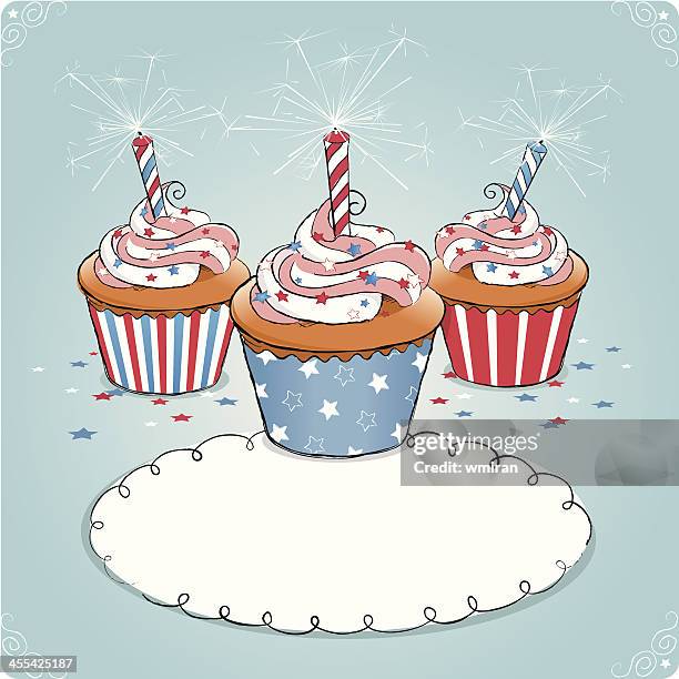 patriotic cupcakes - cupcake sparkler stock illustrations