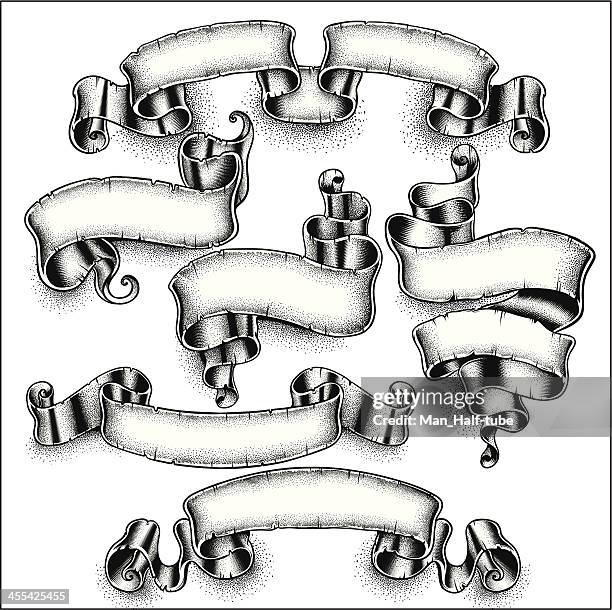 banners set - paper-scroll-sketch stock illustrations