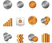 Set of coin icons with shadows