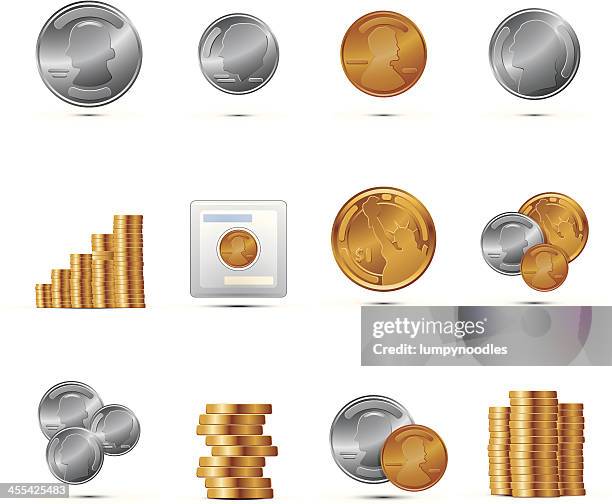 set of coin icons with shadows - five cent coin 幅插畫檔、美工圖案、卡通及圖標