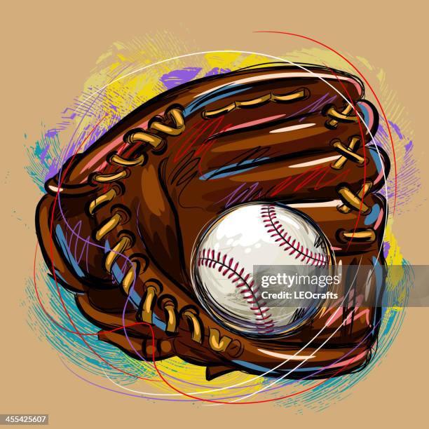 ilustrações de stock, clip art, desenhos animados e ícones de luva e de basebol - luva de beisebol