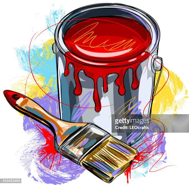 paint bucket and brush - paint can stock illustrations