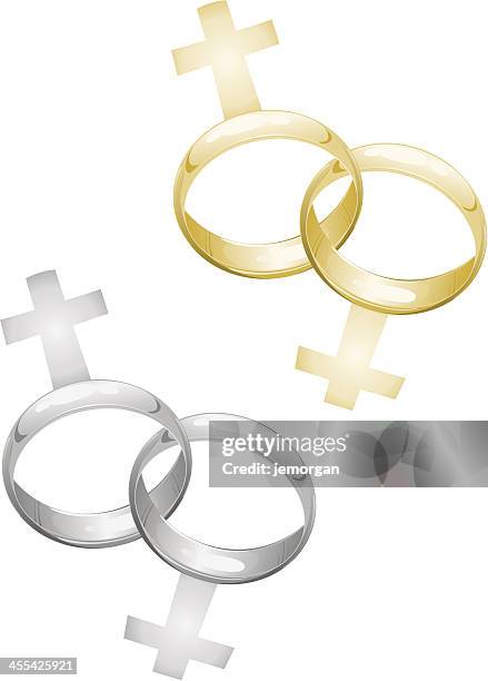 schwule und lesben-hochzeit-hochzeit ringe und weibliche symbole - engagement ring stock-grafiken, -clipart, -cartoons und -symbole