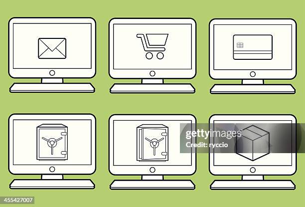 ecommerce computer icons - desktop computer screen close stock illustrations