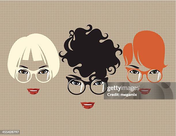 three women with glasses. - ginger glasses stock illustrations