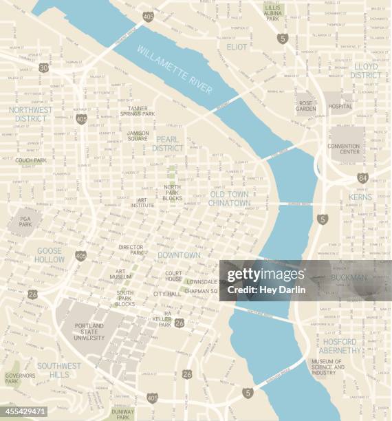 portland, oregon downtown map - portland stock illustrations