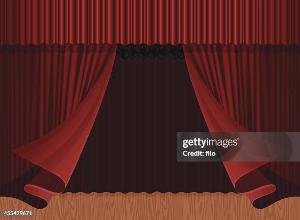 red curtain stage - stage performance space stock illustrations
