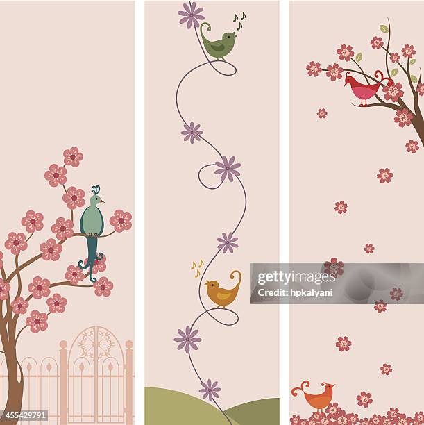 frische luft vogel-banner - birds and flowers stock-grafiken, -clipart, -cartoons und -symbole