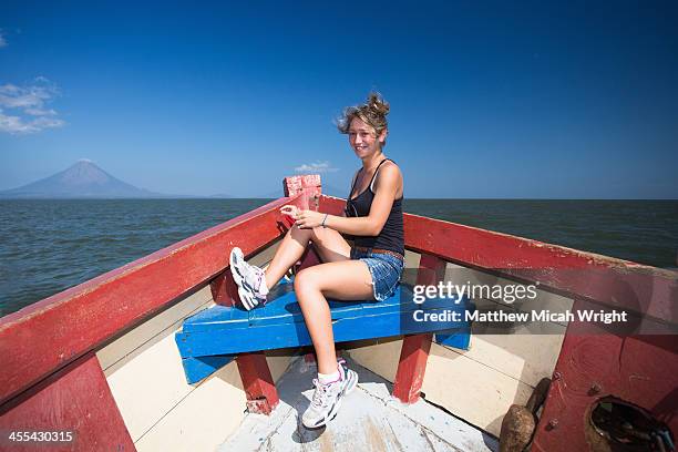 the boat to the volcanic island of ometepe. - concepcion stock pictures, royalty-free photos & images