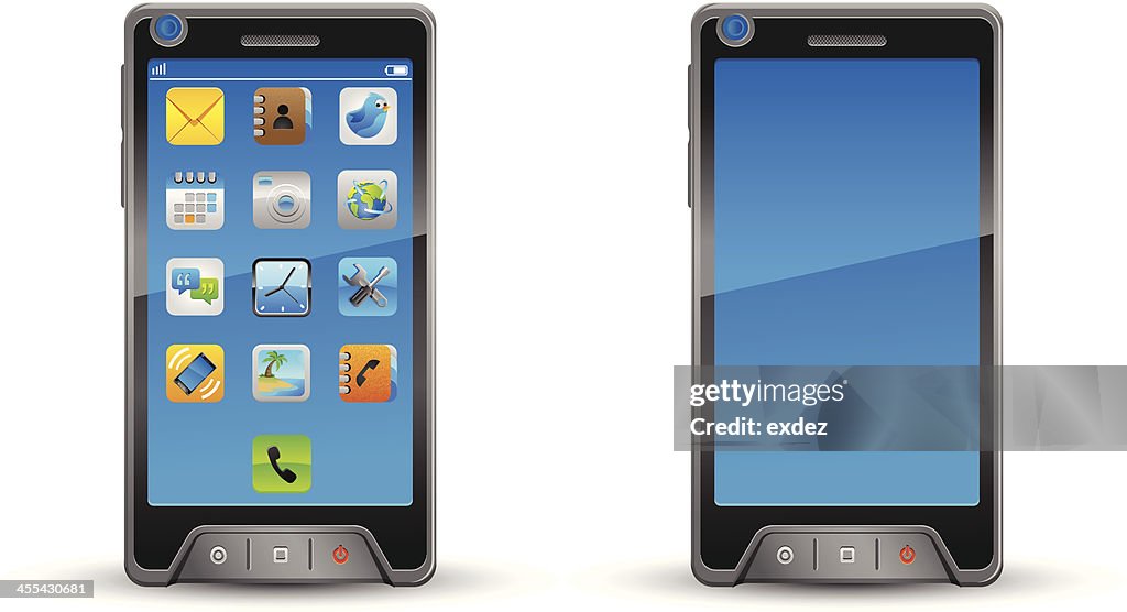 Smartphone with and without icons.