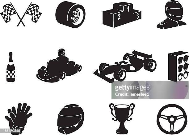 ilustraciones, imágenes clip art, dibujos animados e iconos de stock de conjunto de iconos negro de carreras de motor - motorcycle helmet isolated