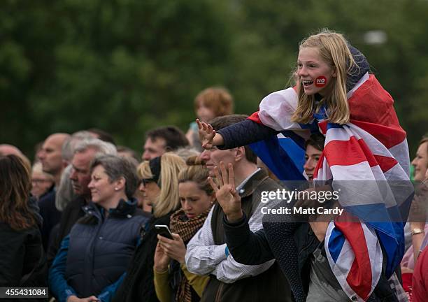 No vote supporters gather at the Grange Club for the Big No aerial photocall on September 14, 2014 in Edinburgh, Scotland. With the campaigning for...