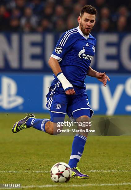 Adam Szalai of Schalke 04 runs with the ball during the UEFA Champions League Group E match between FC Schalke 04 and FC Basel 1893 at Veltins-Arena...