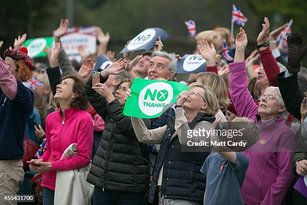 No vote supporters gather at the Grange Club for the Big No aerial photocall on September 14, 2014 in Edinburgh, Scotland. With the campaigning for...