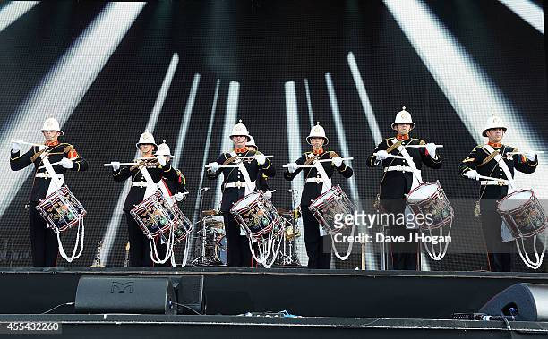 Pipes & Drums perform live at The Jaguar Land Rover Invictus Games Closing Concert at Olympic Park on September 14, 2014 in London, England.