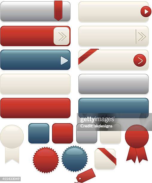 interface icons, labels, ribbons, stickers set: white, blue, red, silver - red silver gradient stock illustrations