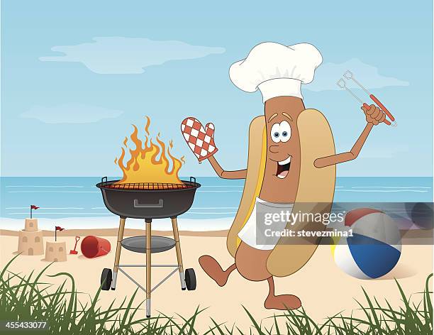 hotdog at the beach - beach bbq stock illustrations