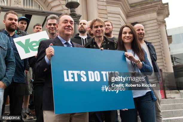 Scott Hutchison, Alex Salmond, Alex Kapranos and Amy MacDonald attend a photocall to present the event A Night For Scotland, a concert for 'Yes...
