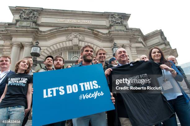 Tommy Sheppard, Billy Kennedy, Grant Hutchison, Alex Kapranos, Alex Salmond and Amy MacDonald attend a photocall to present the event A Night For...