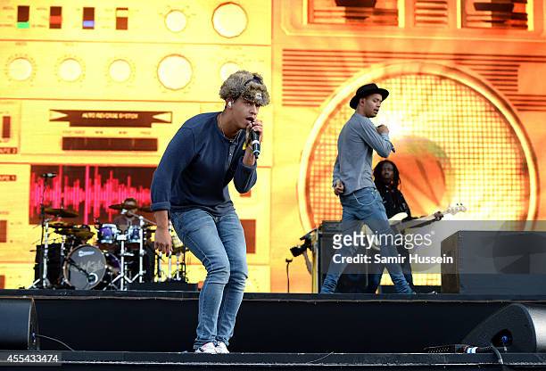 Jordan Stephens and Harley Alexander-Sule of Rizzle Kicks perform onstage during the Invictus Games Closing Concert at the Queen Elizabeth Olympic...