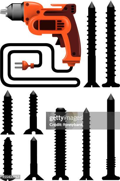 electric drill set - dark red nails stock illustrations