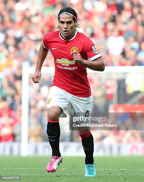 Radomel Falcao of Manchester United in action during the Barclays Premier League match between Manchester United and Queens Park Rangers at Old...