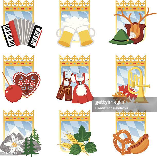 ilustrações, clipart, desenhos animados e ícones de octoberfest ícone set. - roupa de tirolês