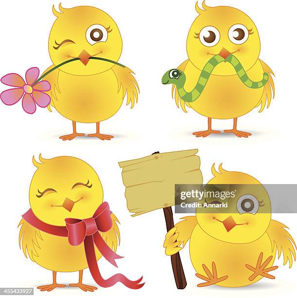 easter chicks set - ribbon worm stock illustrations