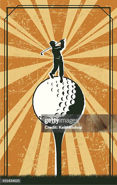 golfer on top of the golf world background - teeing off stock illustrations