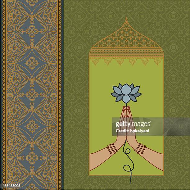 lotus hands - indian lifestyle stock illustrations