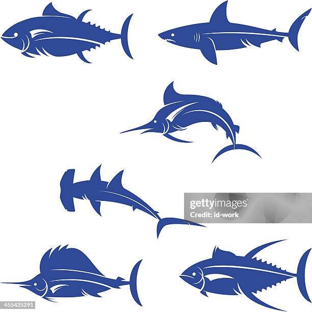 illustrazioni stock, clip art, cartoni animati e icone di tendenza di gioco silhouette di pesci d'acqua salata - marlin