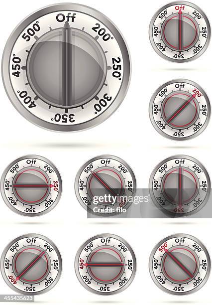 oven temperature knobs - dial stock illustrations