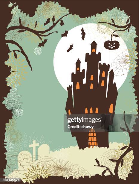 halloween haunted castle - castle background stock illustrations