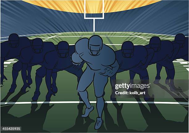 ilustraciones, imágenes clip art, dibujos animados e iconos de stock de escena de fútbol americano de línea ofensiva - traditional sport