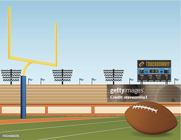 ein football-feld mit touchdown bildschirm - american football on screen stock-grafiken, -clipart, -cartoons und -symbole