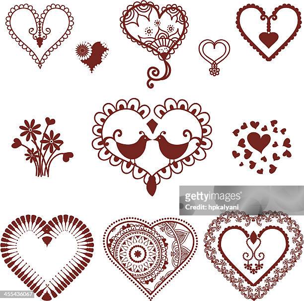mehndi (henna) hearts - tattoo designs hearts stock illustrations