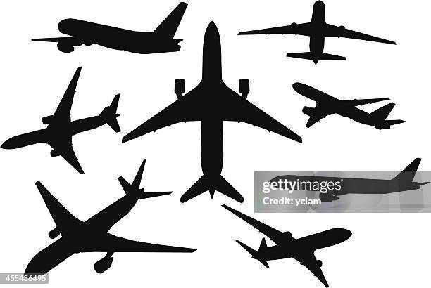 stockillustraties, clipart, cartoons en iconen met airplane silhouette set - bedrijfsvliegtuig