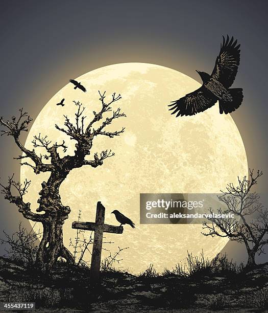 halloween background with full moon - cemetery stock illustrations