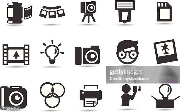 photography icon set - lightbox stock illustrations