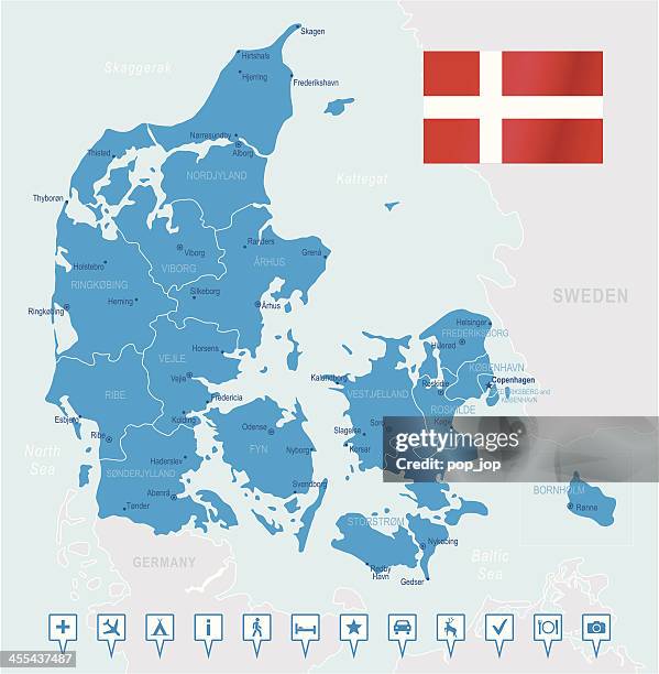 denmark - highly detailed map - denmark map stock illustrations