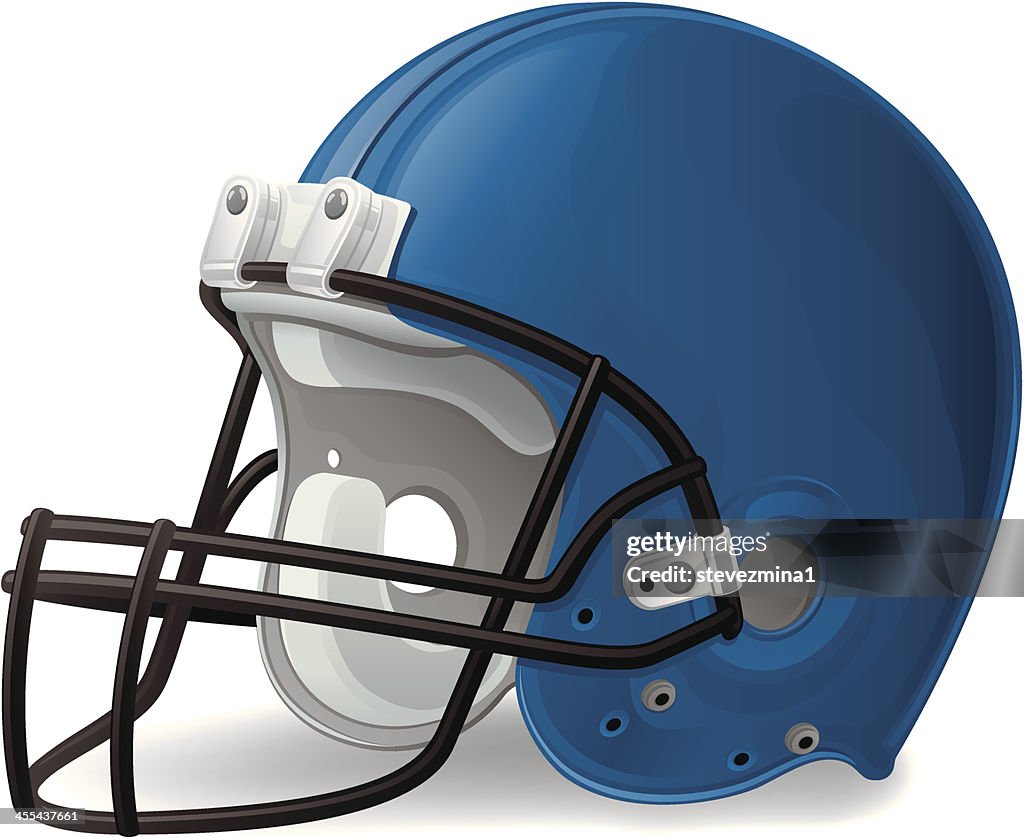 Blue and white football helmet isolated on white