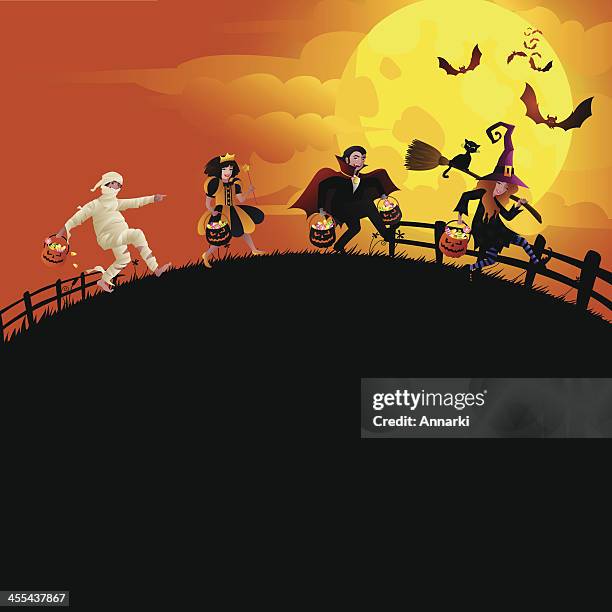 stockillustraties, clipart, cartoons en iconen met halloween's eve - girl full moon