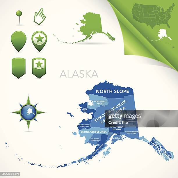 alaska county and census area map - alaska us state stock illustrations