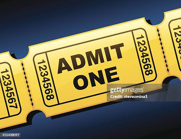 yellow admittance tickets on a blue background - gold ticket stock illustrations