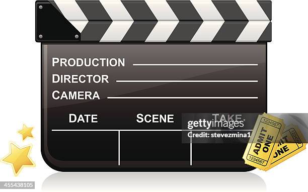 movie clapboard and admission tickets - box office stock illustrations