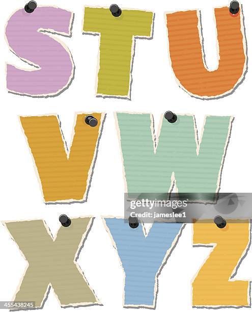 torn paper alphabet - push pin stock illustrations