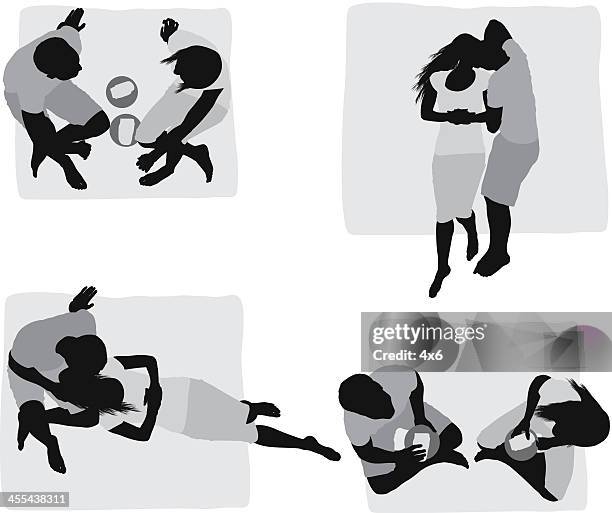 multiple images of a couple at picnic - female portrait studio stock illustrations